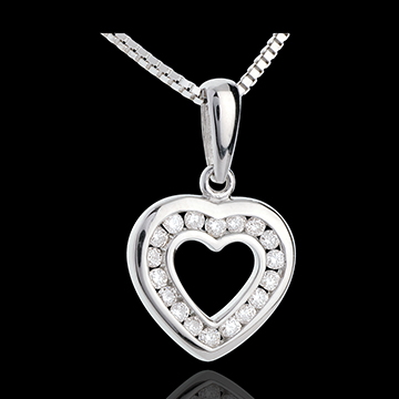 regalo mujer Colgante coraz�n in love  - oro blanco empedrado - 18 diamantes