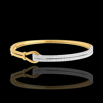 joyas en oro Pulsera doble junco grapa oro amarillo- oro blanco empedrado - 0.32 quilates - 54 diamantes