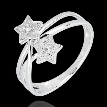 regalos mujer Anillo estrellas fugaces oro blanco y diamantes