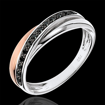 plater�a Sortija Trilocura oro rosa y oro blanco - diamantes negros