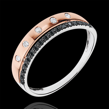 plater�a Sortija corona oro rosa - diamantes negros y blancos